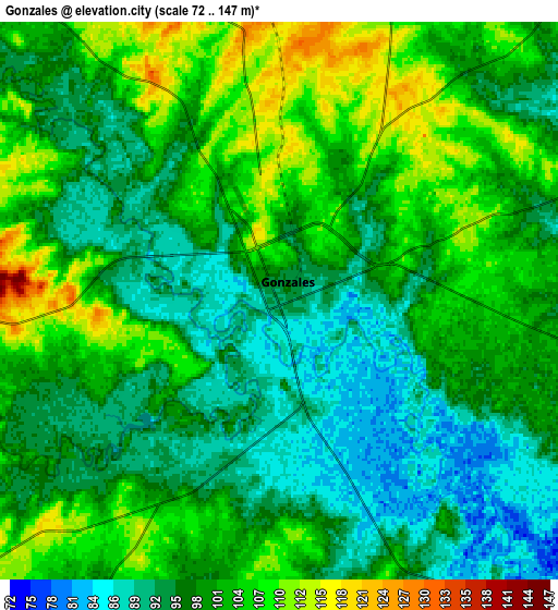 Zoom OUT 2x Gonzales, United States elevation map