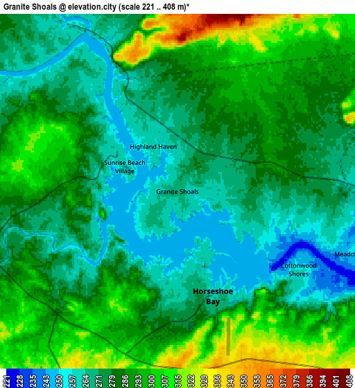 Zoom OUT 2x Granite Shoals, United States elevation map