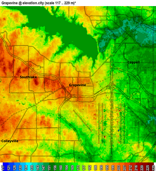 Zoom OUT 2x Grapevine, United States elevation map