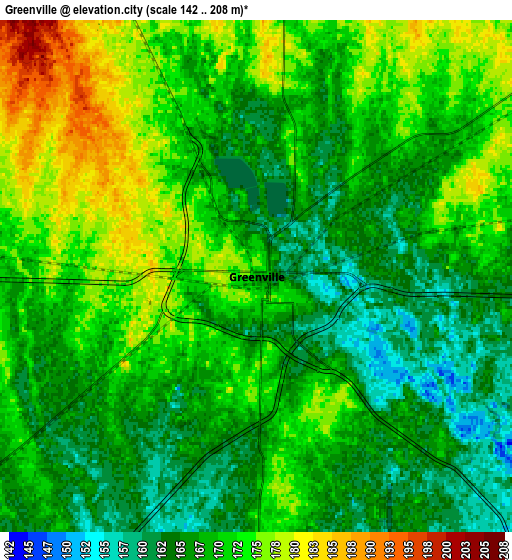 Zoom OUT 2x Greenville, United States elevation map