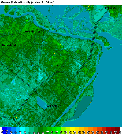 Zoom OUT 2x Groves, United States elevation map