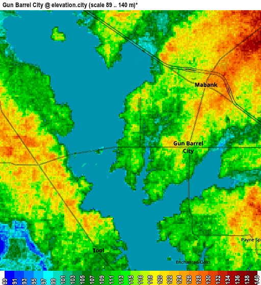 Zoom OUT 2x Gun Barrel City, United States elevation map