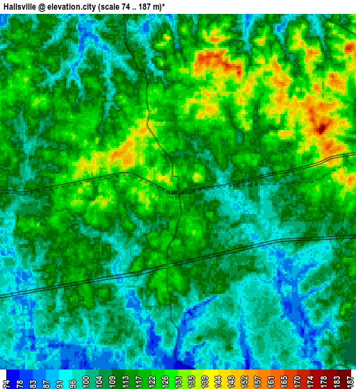 Zoom OUT 2x Hallsville, United States elevation map