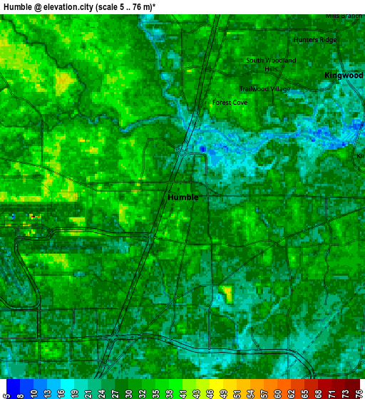 Zoom OUT 2x Humble, United States elevation map