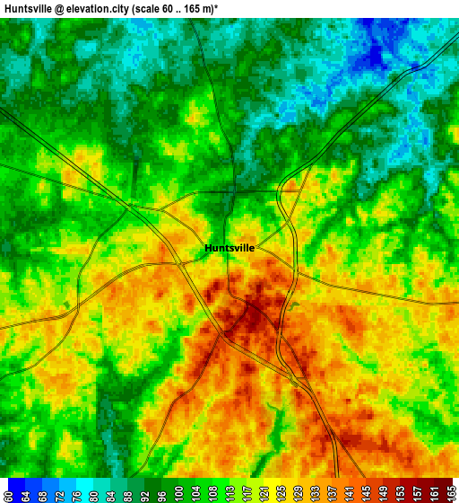 Zoom OUT 2x Huntsville, United States elevation map