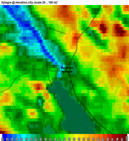 Zoom OUT 2x Vytegra, Russia elevation map