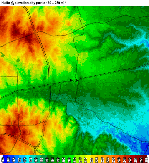 Zoom OUT 2x Hutto, United States elevation map