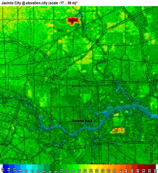 Zoom OUT 2x Jacinto City, United States elevation map