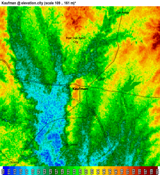 Zoom OUT 2x Kaufman, United States elevation map