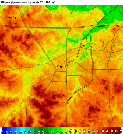 Zoom OUT 2x Kilgore, United States elevation map