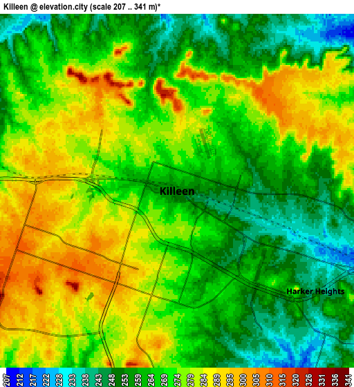 Zoom OUT 2x Killeen, United States elevation map