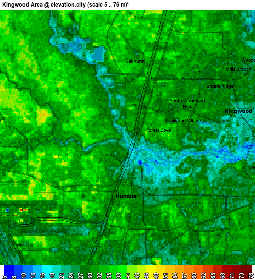 Zoom OUT 2x Kingwood Area, United States elevation map
