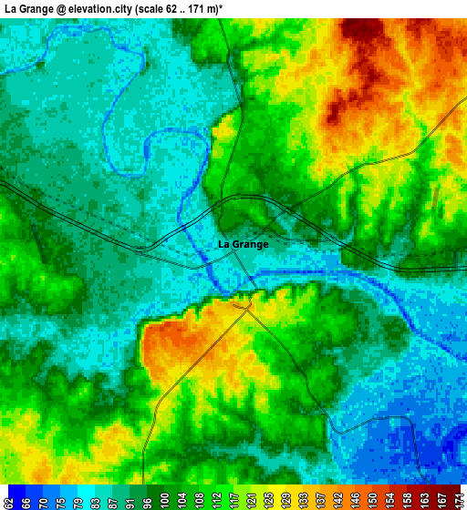 Zoom OUT 2x La Grange, United States elevation map