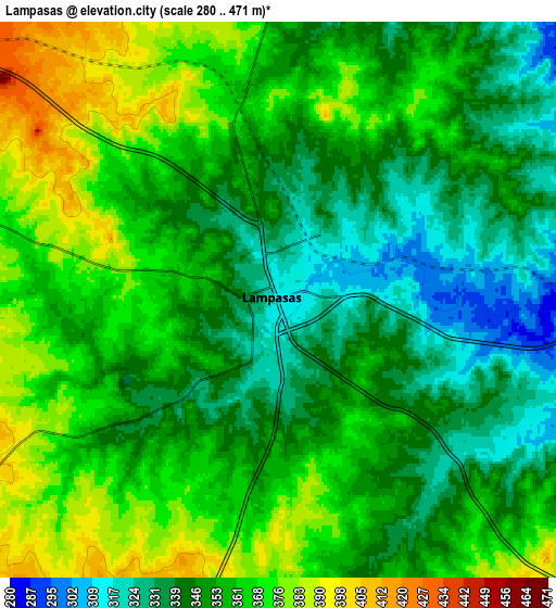 Zoom OUT 2x Lampasas, United States elevation map