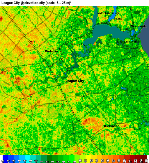 Zoom OUT 2x League City, United States elevation map