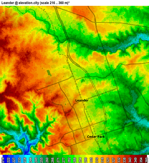 Zoom OUT 2x Leander, United States elevation map