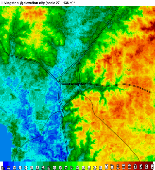 Zoom OUT 2x Livingston, United States elevation map