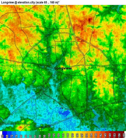 Zoom OUT 2x Longview, United States elevation map