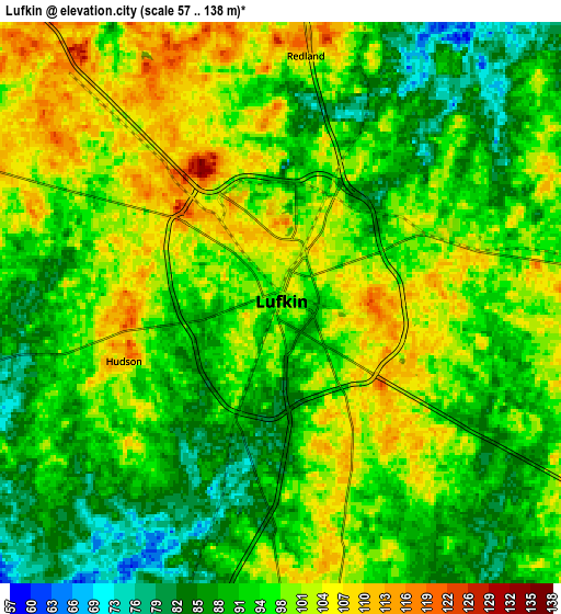 Zoom OUT 2x Lufkin, United States elevation map