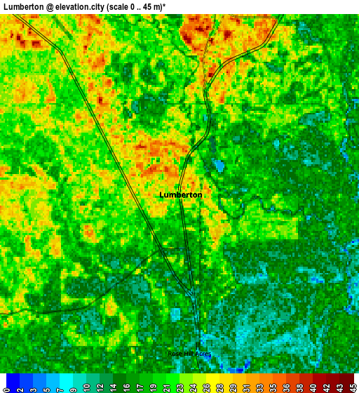 Zoom OUT 2x Lumberton, United States elevation map