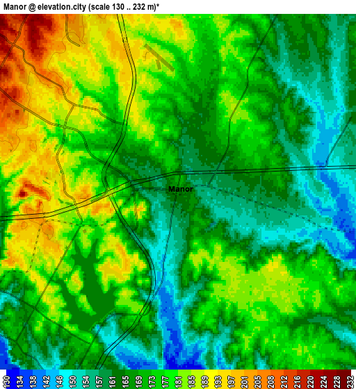 Zoom OUT 2x Manor, United States elevation map