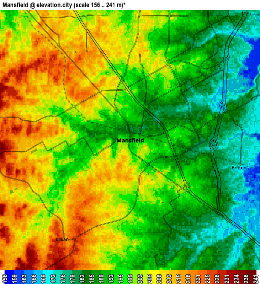 Zoom OUT 2x Mansfield, United States elevation map