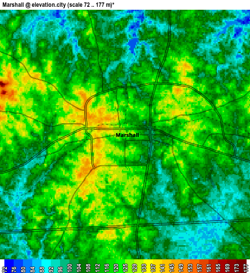 Zoom OUT 2x Marshall, United States elevation map