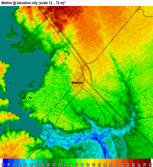 Zoom OUT 2x Mathis, United States elevation map