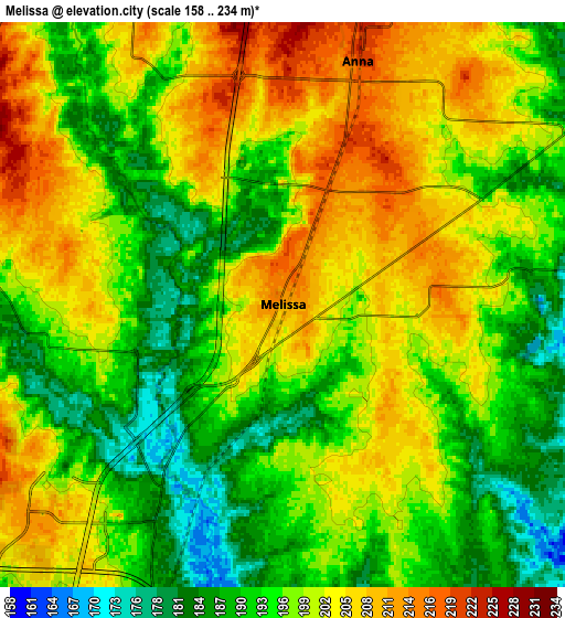 Zoom OUT 2x Melissa, United States elevation map