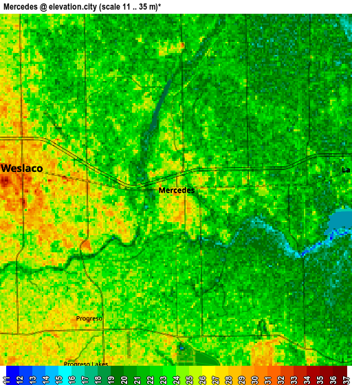 Zoom OUT 2x Mercedes, United States elevation map