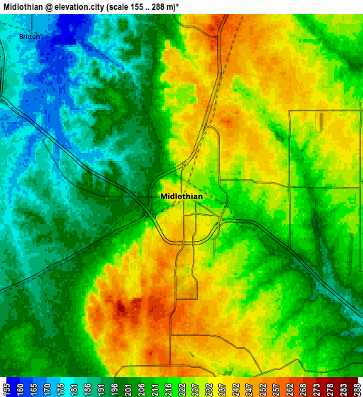 Zoom OUT 2x Midlothian, United States elevation map