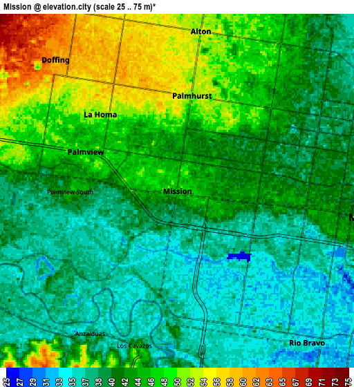 Zoom OUT 2x Mission, United States elevation map