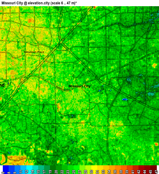 Zoom OUT 2x Missouri City, United States elevation map
