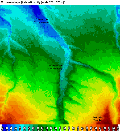 Zoom OUT 2x Voznesenskaya, Russia elevation map