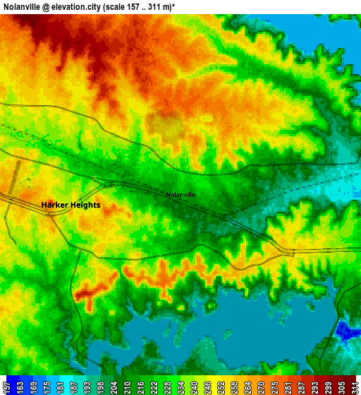 Zoom OUT 2x Nolanville, United States elevation map