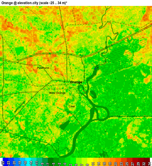 Zoom OUT 2x Orange, United States elevation map