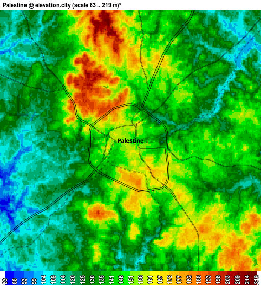 Zoom OUT 2x Palestine, United States elevation map