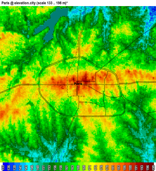 Zoom OUT 2x Paris, United States elevation map