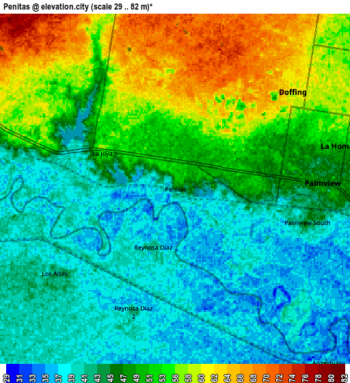 Zoom OUT 2x Penitas, United States elevation map