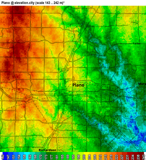 Zoom OUT 2x Plano, United States elevation map