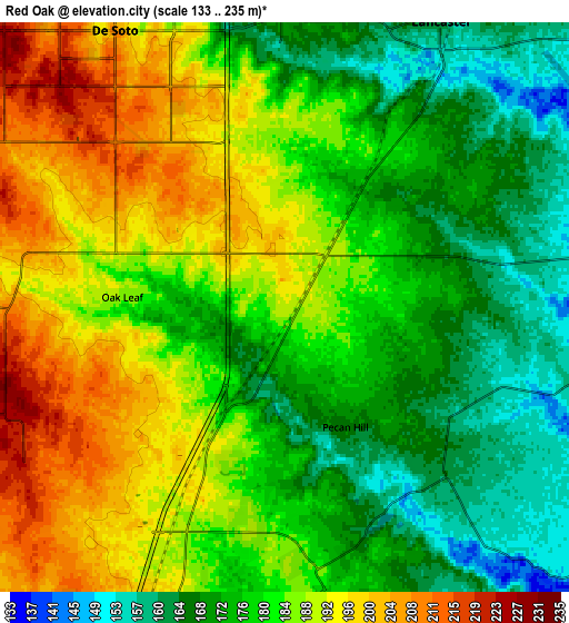 Zoom OUT 2x Red Oak, United States elevation map