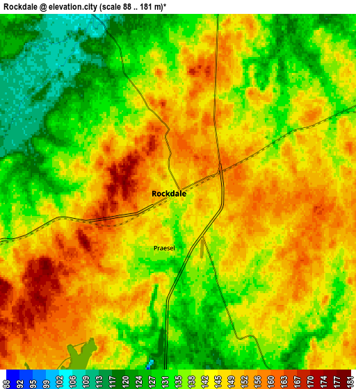 Zoom OUT 2x Rockdale, United States elevation map