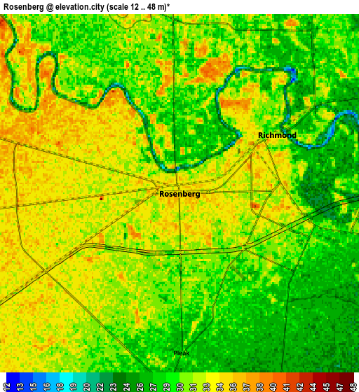 Zoom OUT 2x Rosenberg, United States elevation map