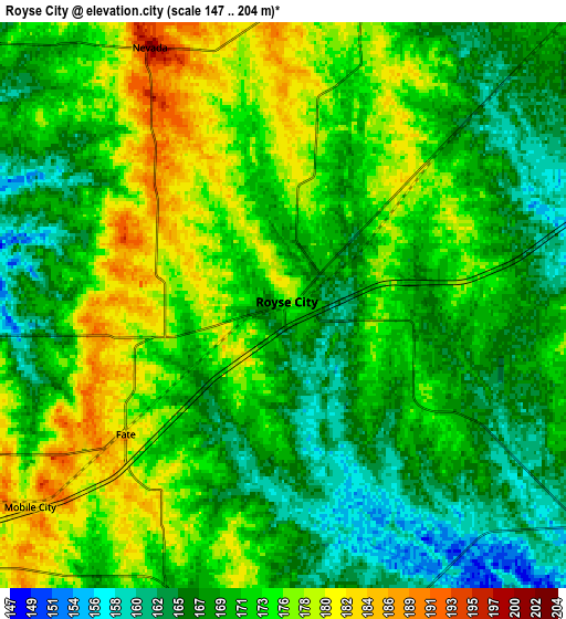 Zoom OUT 2x Royse City, United States elevation map