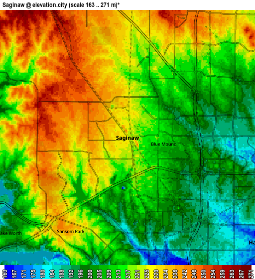 Zoom OUT 2x Saginaw, United States elevation map