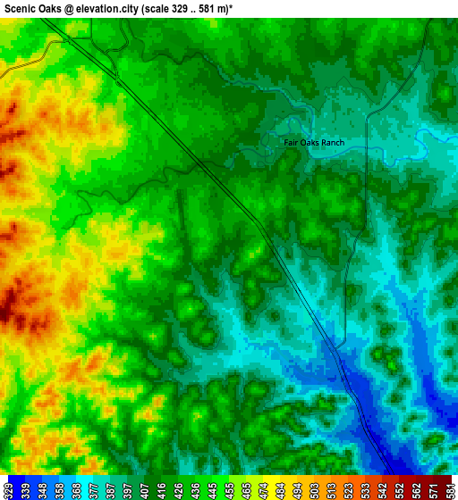 Zoom OUT 2x Scenic Oaks, United States elevation map