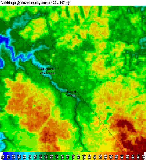 Zoom OUT 2x Vokhtoga, Russia elevation map