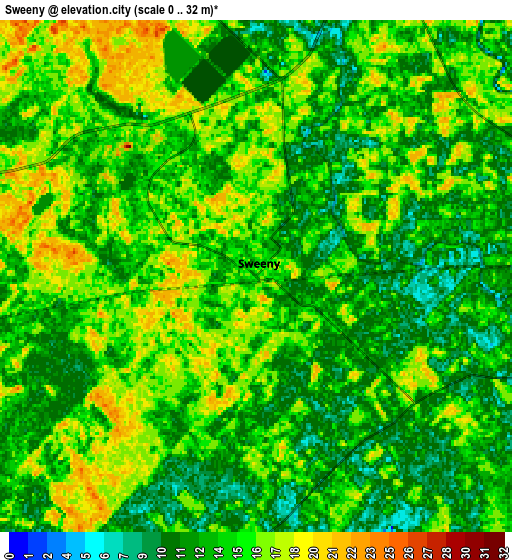 Zoom OUT 2x Sweeny, United States elevation map