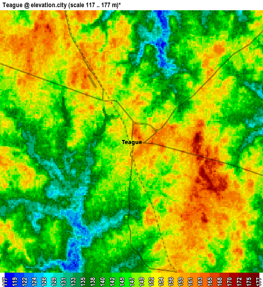 Zoom OUT 2x Teague, United States elevation map