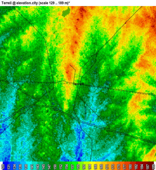 Zoom OUT 2x Terrell, United States elevation map